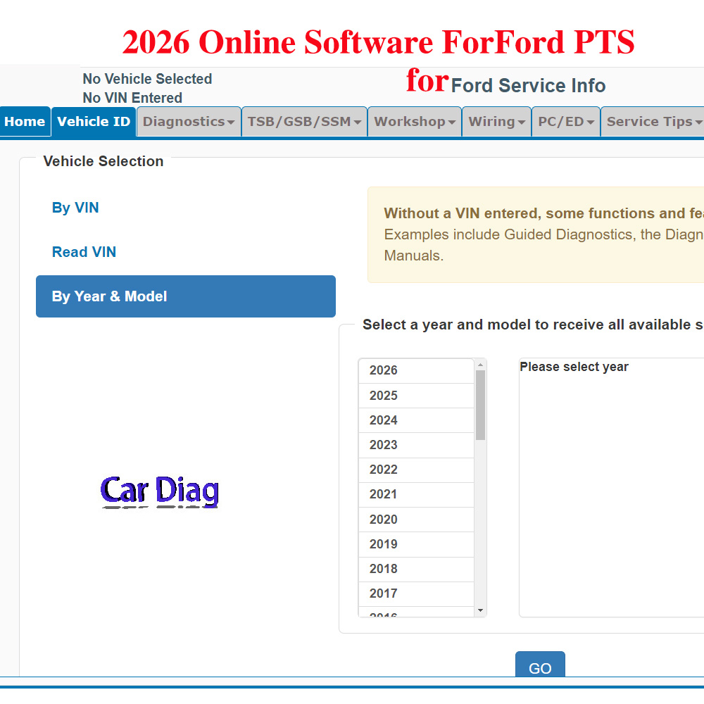 Workshop Tools Diagram - 2026 Online-Software für Ford PTS Fahrzeugdaten